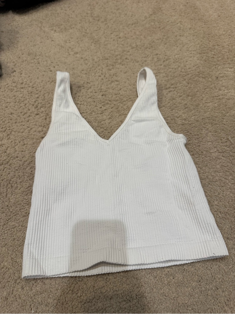 White Ribbed V-Neck Tank Top - Women